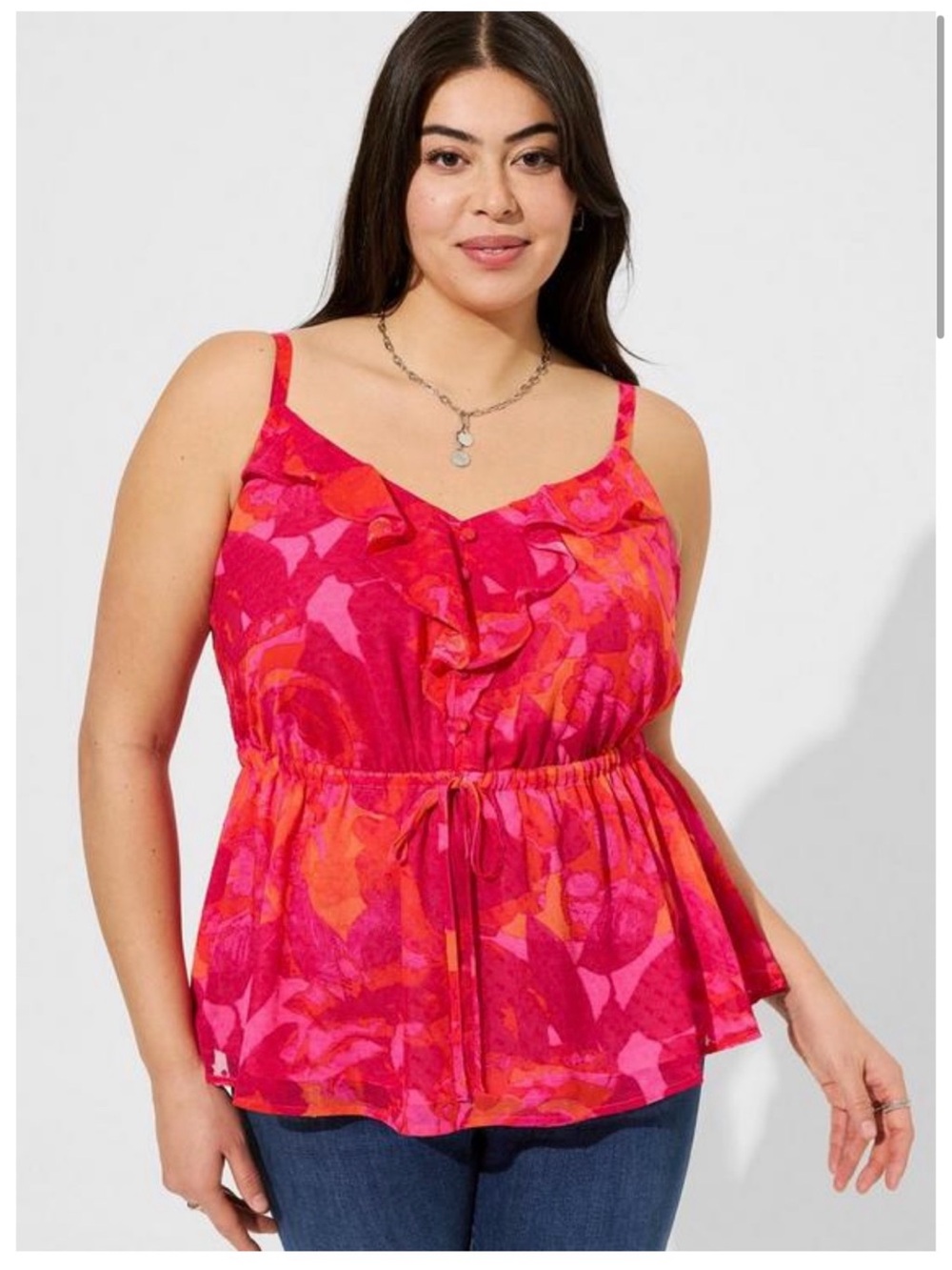 Torrid. Size 2X. Bright Pink & Orange Ruffle Cami Tunic - Picture 9 of 12